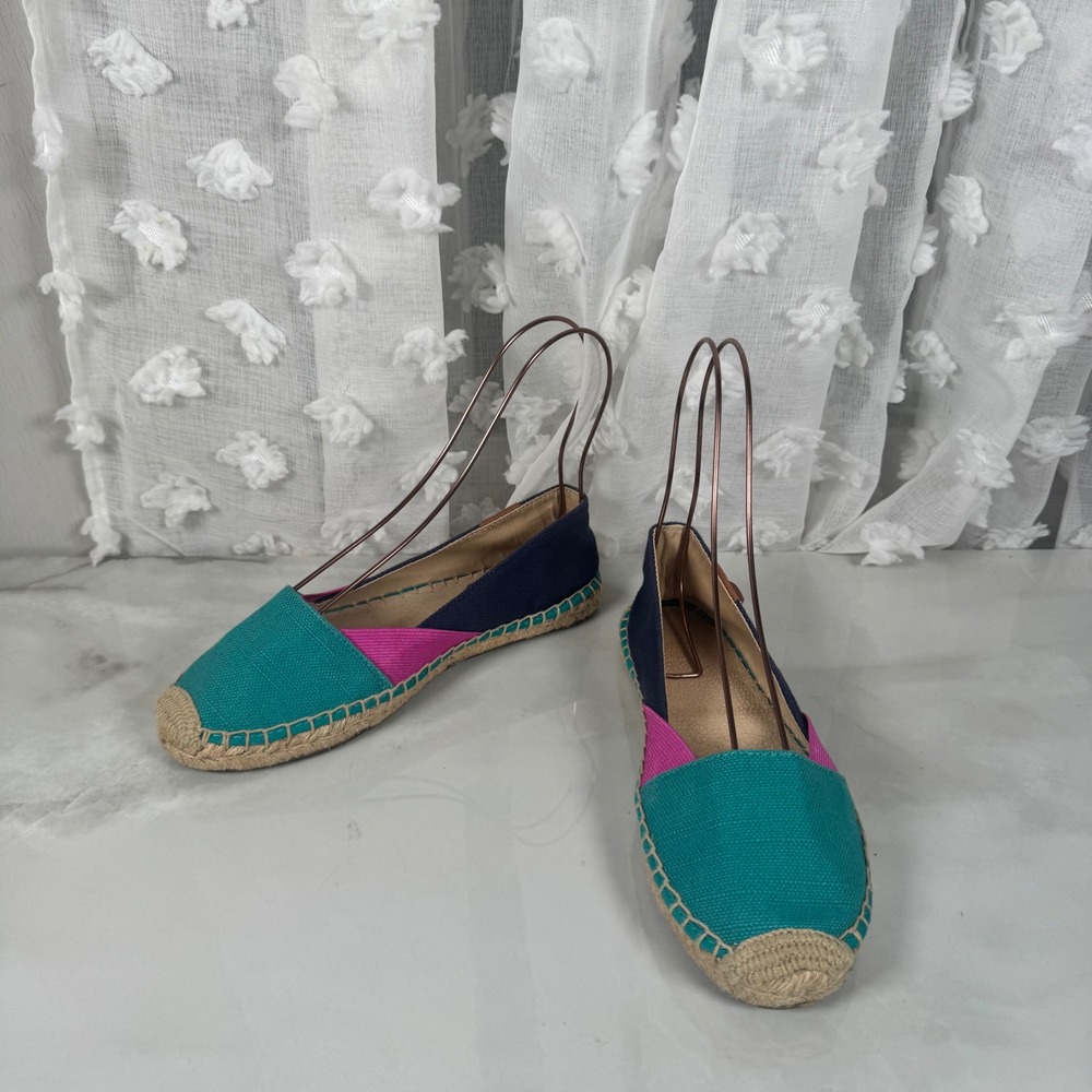 Sperry Topsider Color Block Espadrilles Flats Blue Pink Teal Coastal Boating 6.5